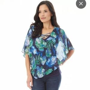 Apt. 9 Pullover Tropical Floral Printed Sheer Tunic Tank Size S